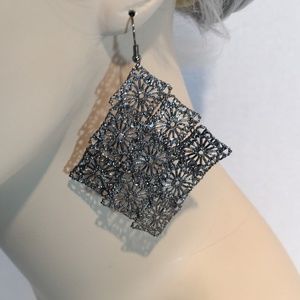 Boho Gunmetal Filigree Cutout Stamped Dangle